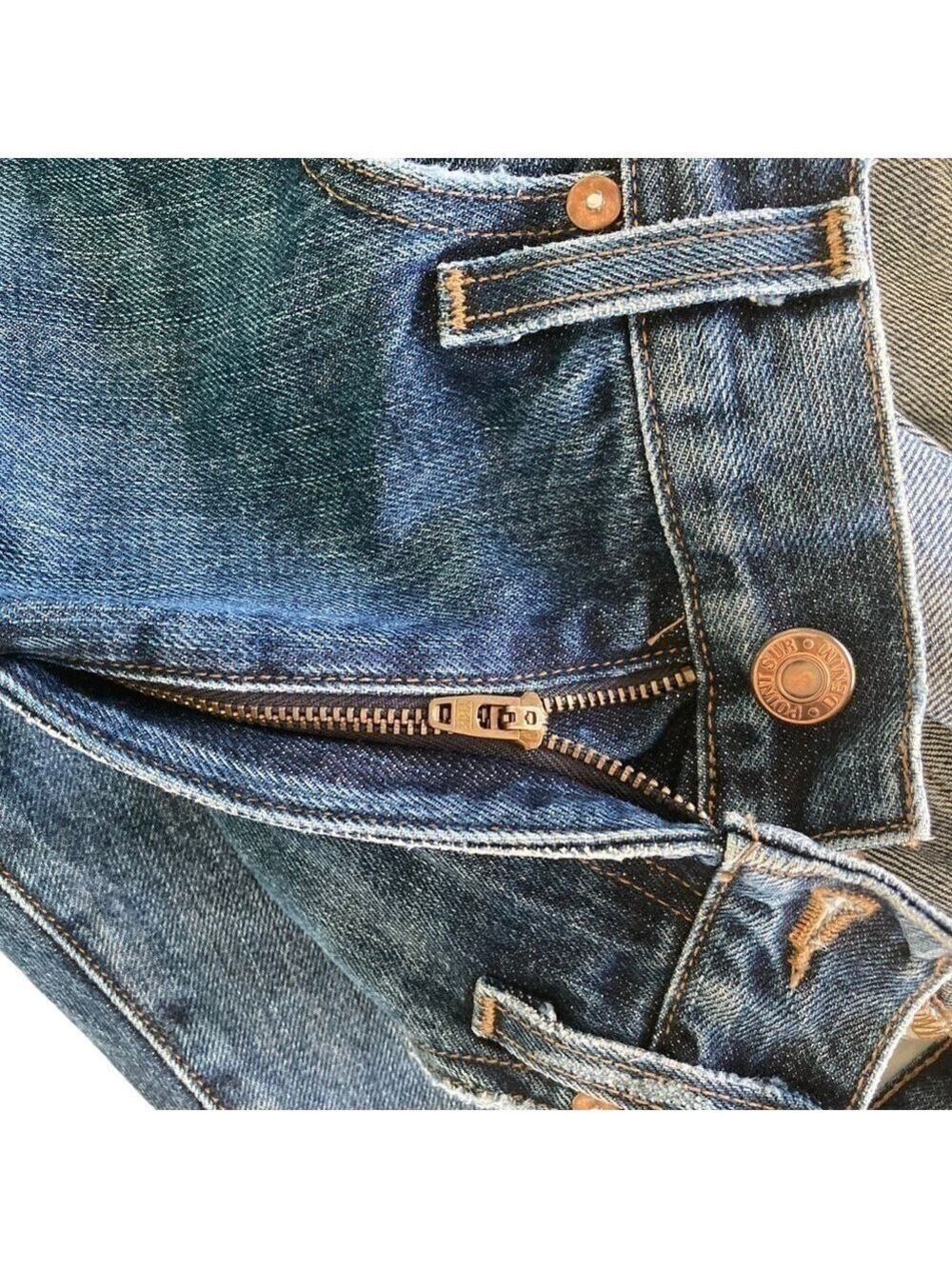 Point Sur Shoreditch Straight Leg Raw Hem Denim Jeans Patch Distressed sz 28 - Picture 10 of 15